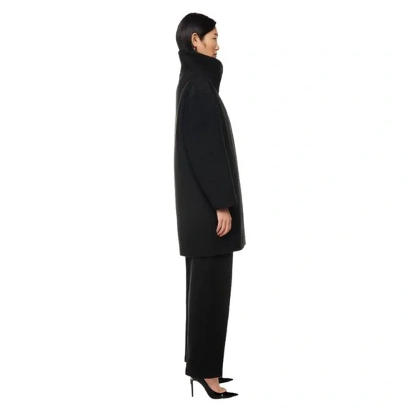 NWT Babaton Correa Funnel-Neck Wool Coat Black Size Large - Picture 3 of 13